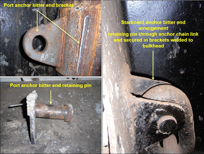 Figure 7: Royal Pescadores’ bitter end securing arrangements inside the chain locker